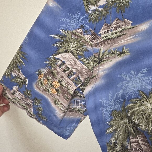 Island Shores Hawaiian Shirt Mens Medium Blue Tropical Palm Tree Beach Aloha - Picture 6 of 10